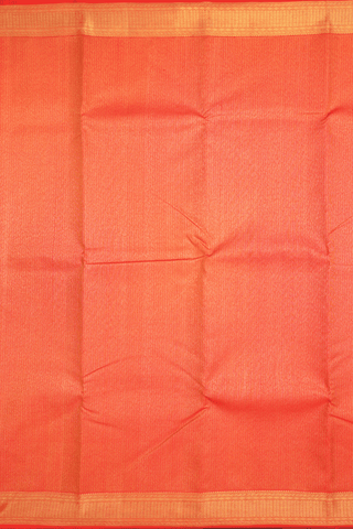 Kanchipuram Silk Saree In Coral Red With Chevron Design