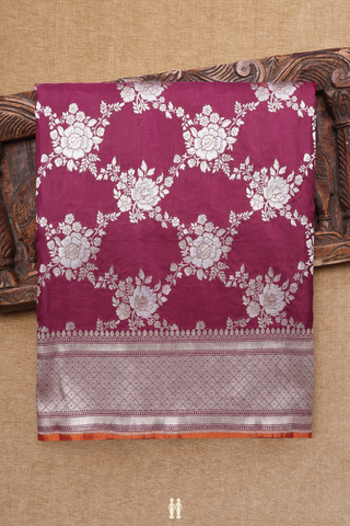 Allover Floral Design Berry Purple Banarasi Silk Saree