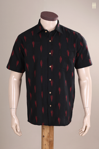 Regular Collar Ikat Design Black Cotton Shirt