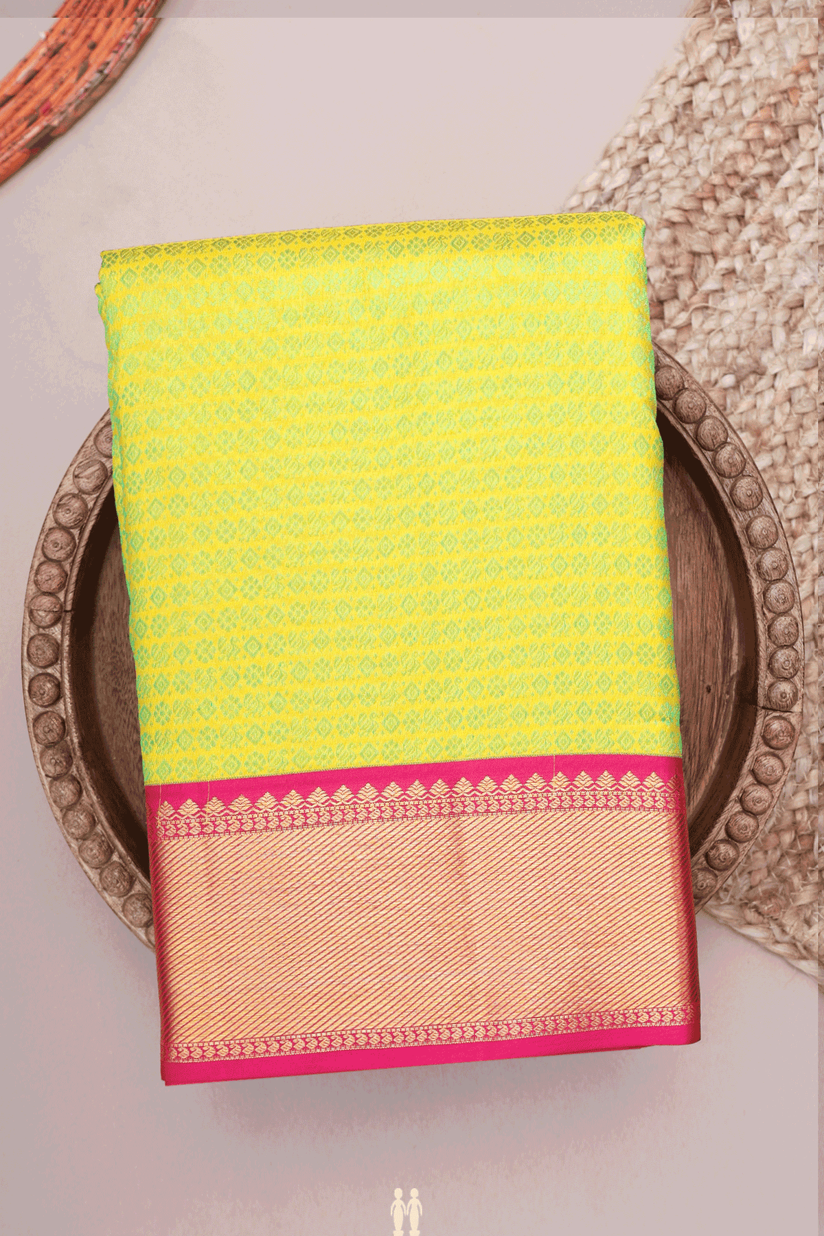 Kanchipuram Silk Saree In Yellow And Magenta With Half And Half