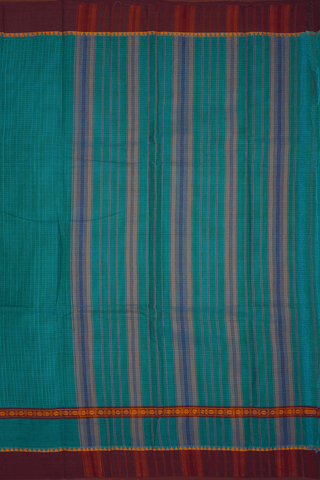 Allover Checks Design Teal Blue Narayanpet Cotton Saree