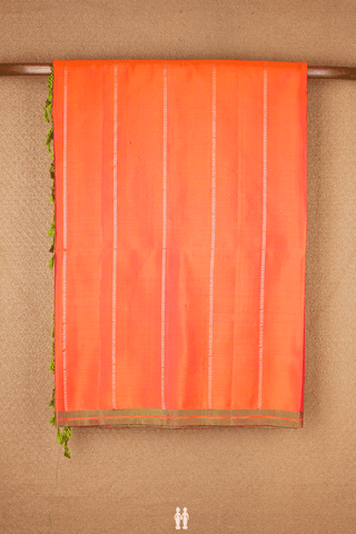 Zari Stripes Design Coral Orange Soft Silk Saree