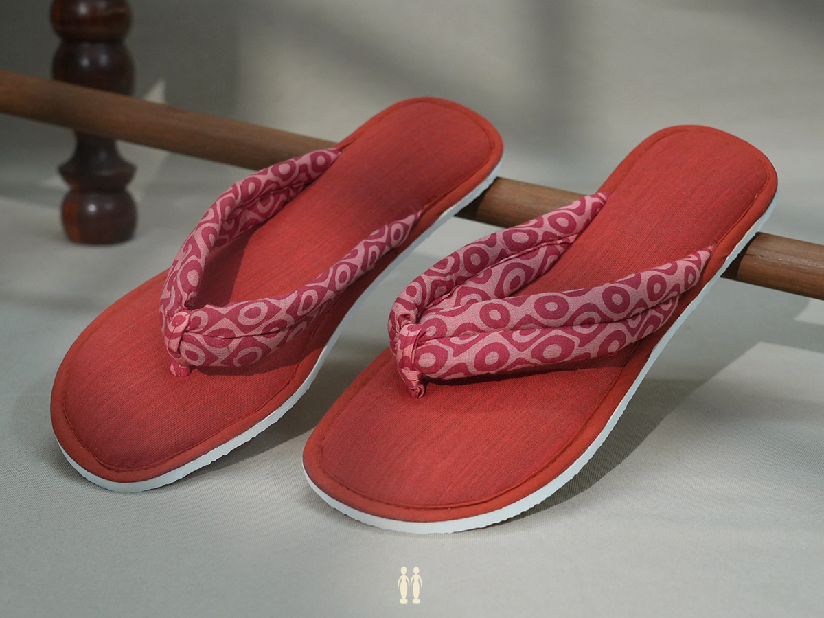 Plain Vermillion Red Cotton Slippers