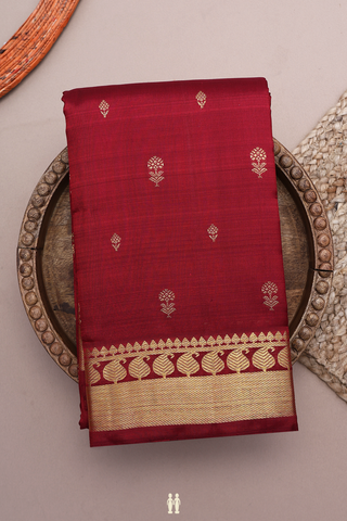 Floral Zari Motifs Berry Red Kanchipuram Silk Saree