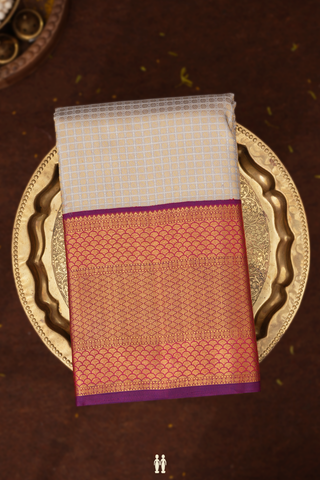 Kanchipuram Silk Saree In Beige With Checks Along Buttis