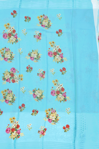 Crepe Saree In Baby Blue With Floral Digital Printed