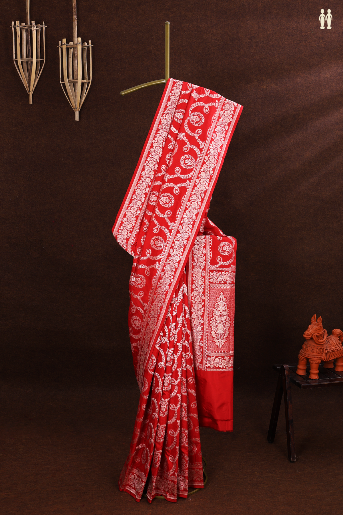 Banarasi Silk Saree In Scarlet Red With Allover Design