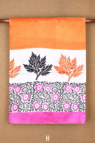 Floral Printed Border Plain Spiced Orange Tussar Silk Saree