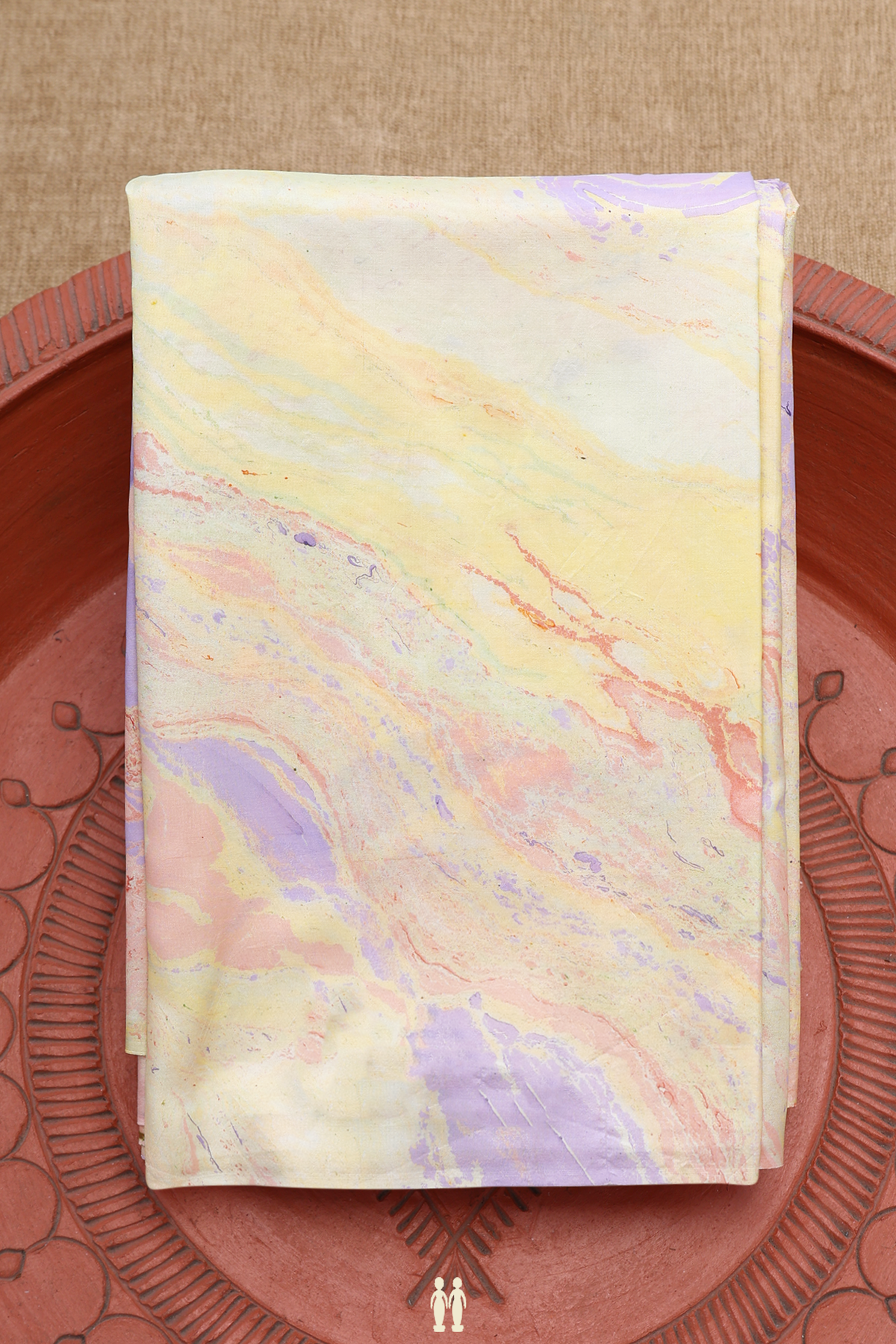 Stone Texture Design Yellow And Purple Hand Marble Silk Saree