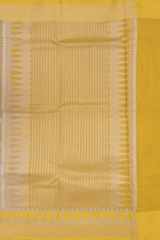 Kora Banarasi Silk Saree In Brick Yellow With Floral Design