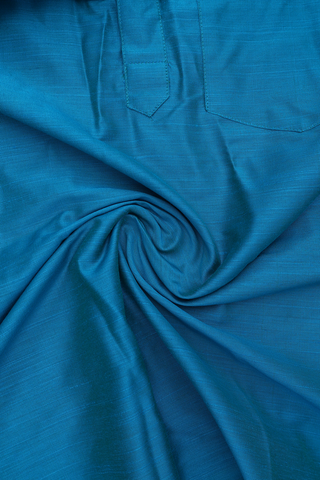 Chinese Collar Plain Teal Blue Raw Silk Short Kurta