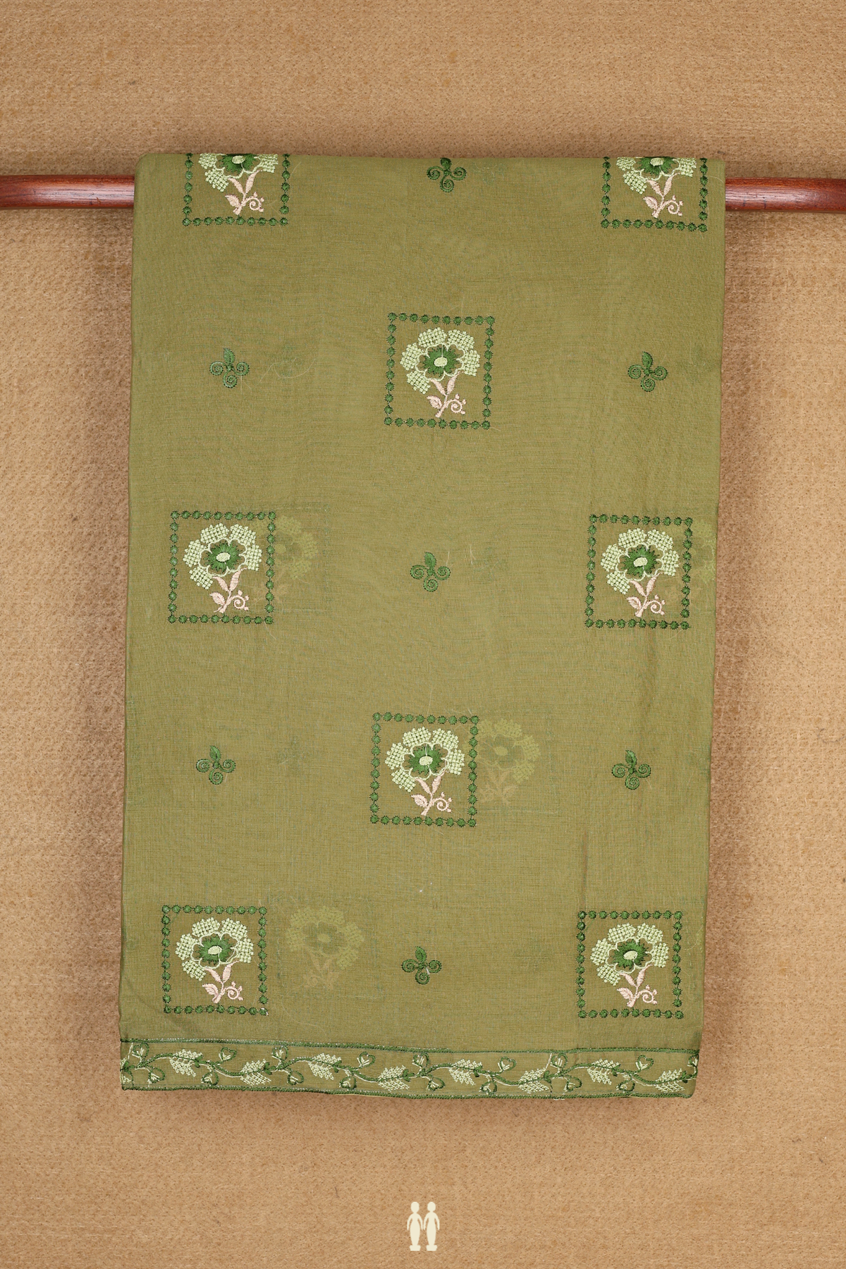 Ahmedabad Cotton Saree In Moss Green With Embroidered Design