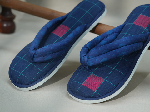 Checks Design Navy Blue Cotton Slippers