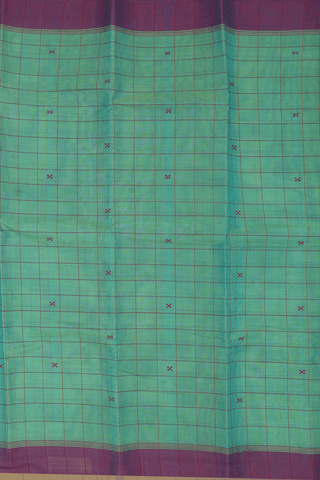 Kanchi Cotton Saree In Green With Checks Design