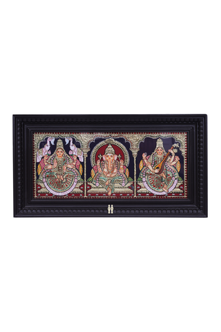 Lakshmi Ganesha And Saraswathi Tanjore Painting