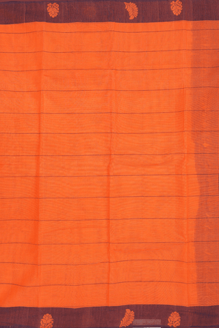 Kanchi Cotton Saree In Bright Orange With Striped Design