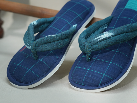 Ikat Design Navy Blue Cotton Slippers