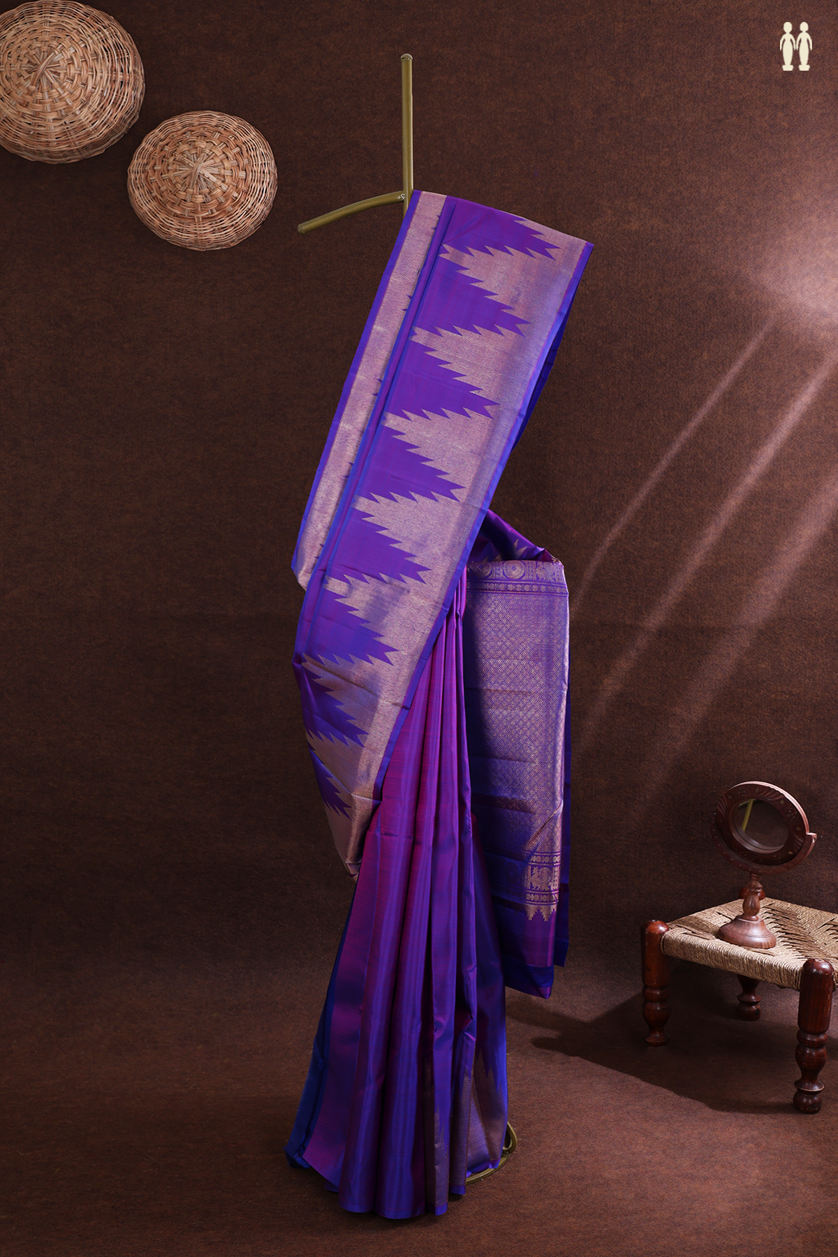 Kanchipuram Silk Saree In Purple With Temple Border