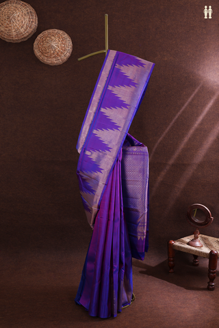 Kanchipuram Silk Saree In Purple With Temple Border