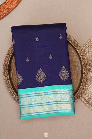 Floral Zari Buttis Navy Blue Kanchipuram Silk Saree