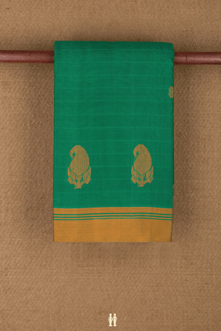 Kanchi Cotton Saree In Green With Floral Buttas