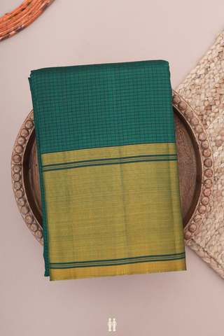 Kanchipuram Silk Saree In Dark Green With Checks