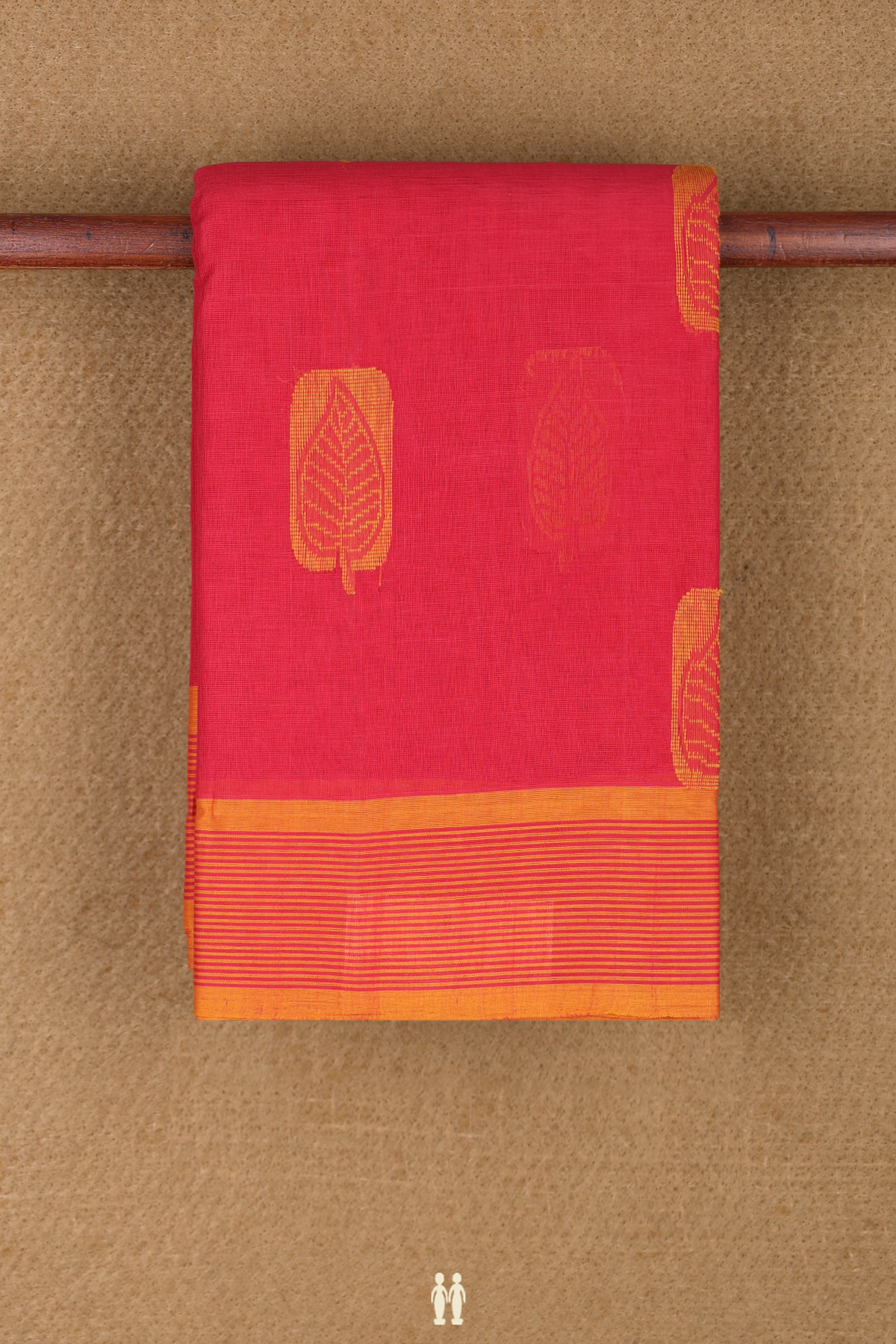 Kanchi Cotton Saree In Scarlet Red With Leaf Thread Motifs