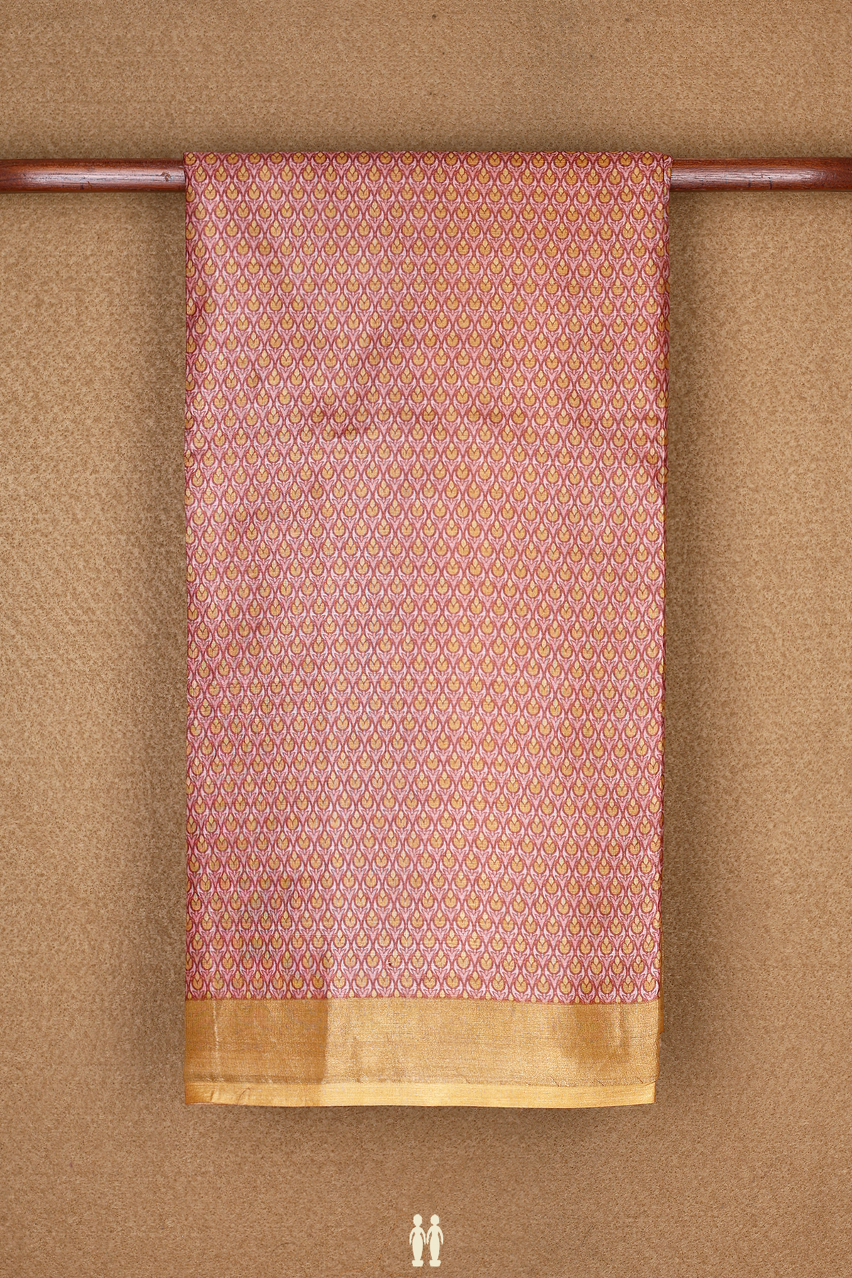 Allover Floral Design Pink And Yellow Tussar Silk Saree