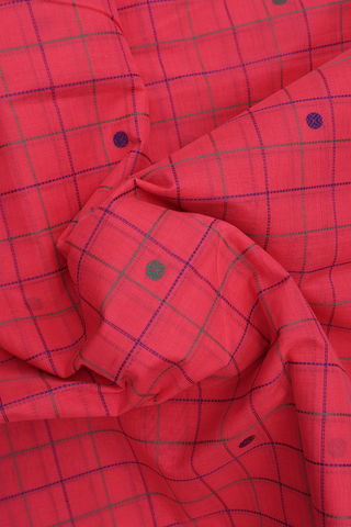 Coimbatore Cotton Saree In Hot Pink Checks With Buttas