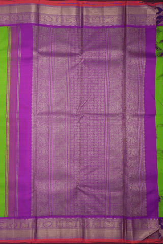 Peacock Floral Motifs Parrot Green Kanchipuram Silk Saree