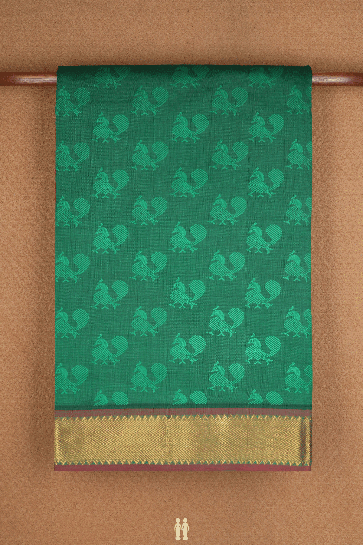 Peacock Buttas Emerald Green Traditional Silk Cotton Saree