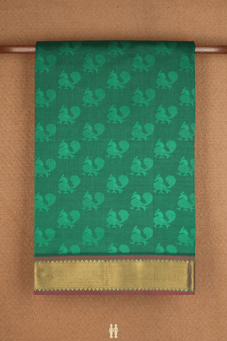 Peacock Buttas Emerald Green Traditional Silk Cotton Saree