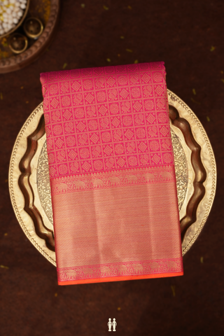 Kanchipuram Silk Saree In Rani Pink Along Checks With Buttas