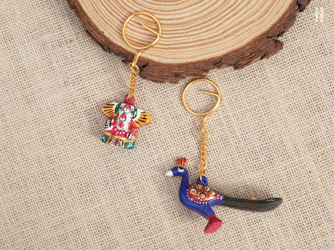 Vinayagar And Peacock Set Of 2 Metal Key Chain