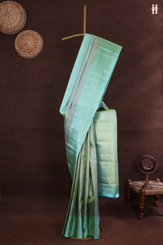 Kanchipuram Silk Saree In Green Beige With Zari Striped