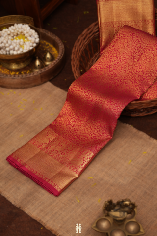 Kanchipuram Silk Saree In Ruby Red With Brocade Design