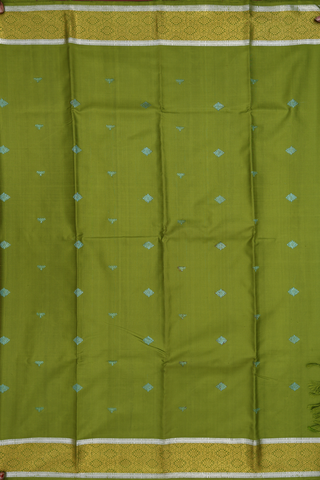 Kanchipuram Silk Saree In Pear Green With Buttas