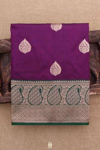 Banarasi Silk Saree In Plum Purple With Zari Motifs