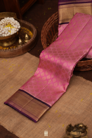 Kanchipuram Silk Saree In Pink With Zari Buttas