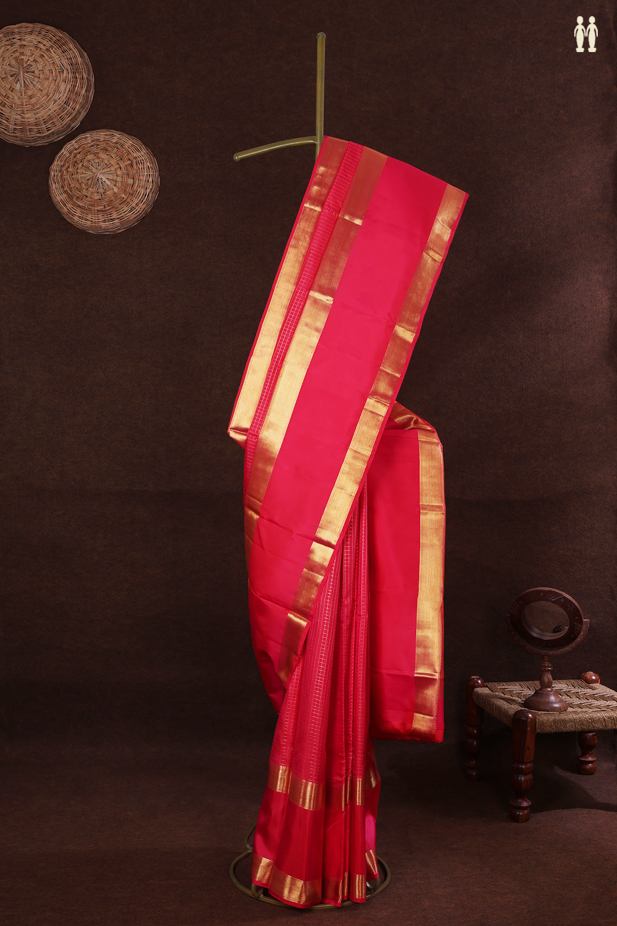 Zari Checked Design Hot Pink Kanchipuram Silk Saree