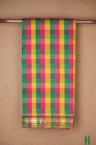 Shop Peach Kanchipuram Saree Online in USA with Multicolor Check Border –  Pure Elegance