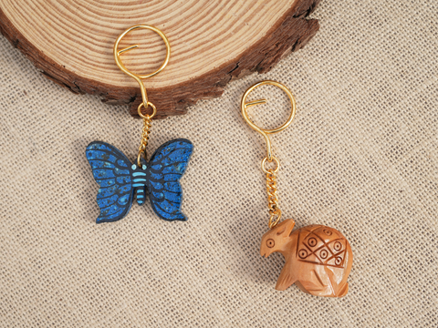 Rabbit And Butterfly Set Of 2 Wooden Key Chain