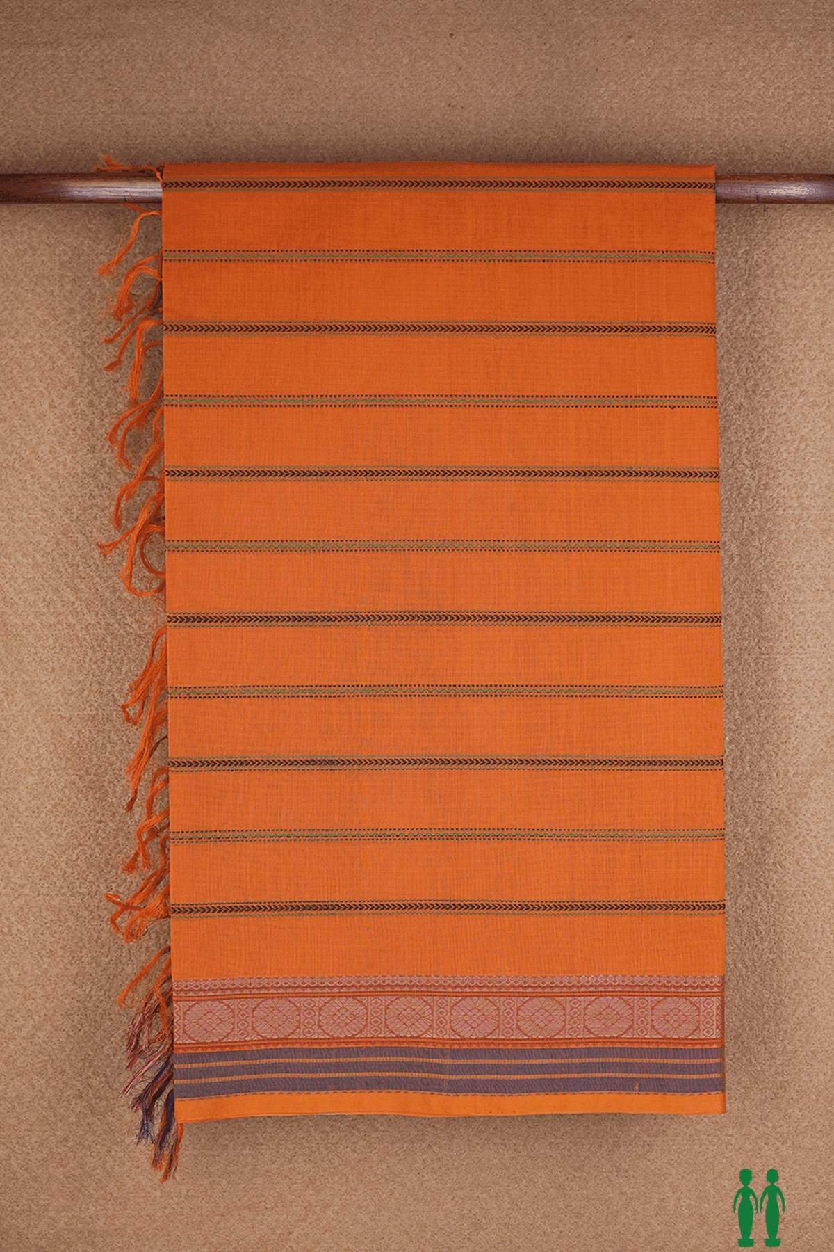 Stripe Threadwork Design Honey Orange Coimbatore Cotton Saree