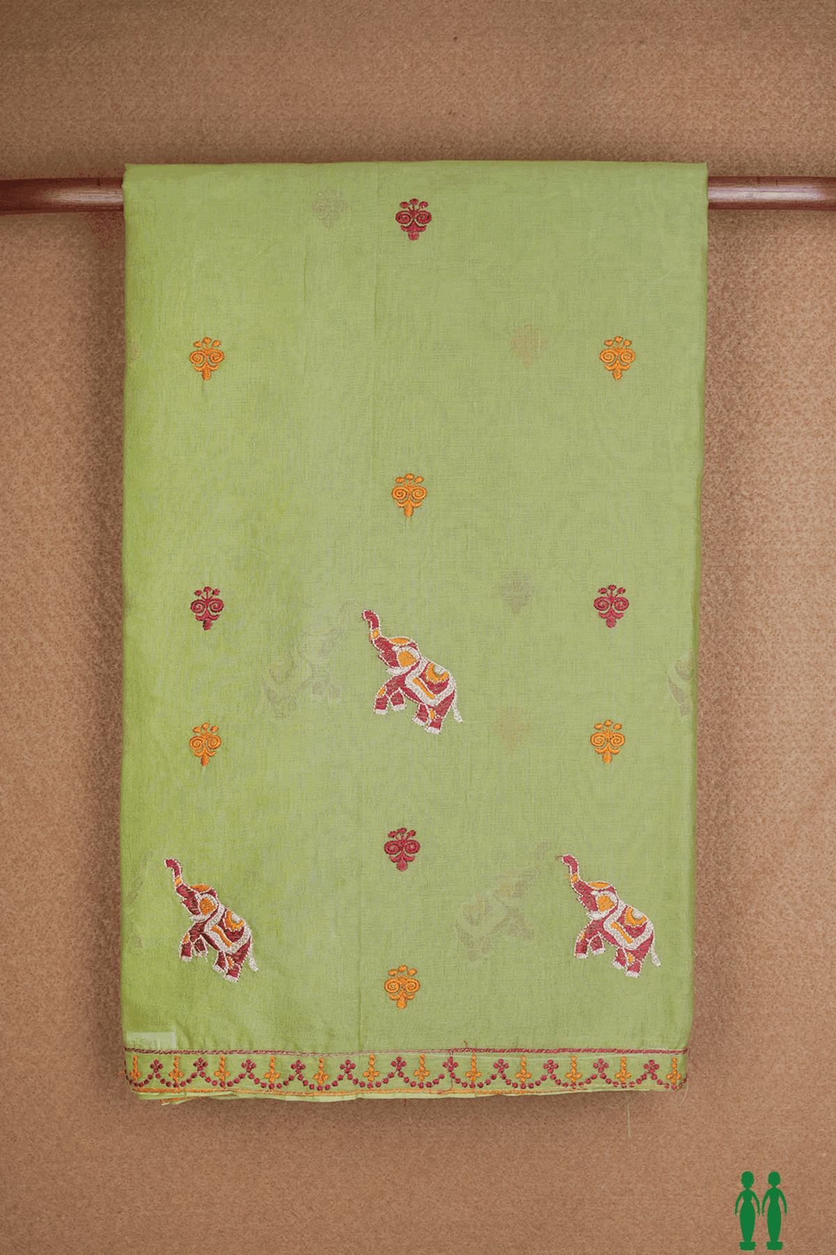 Elephant Embroidered Design Green Ahmedabad Cotton Saree