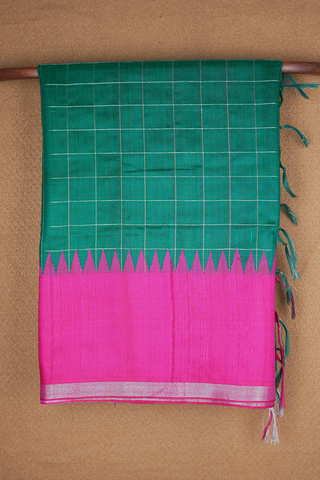 Allover Checks Design Teal Green Jute Saree