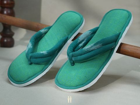 Ikat Design Green Cotton Slippers