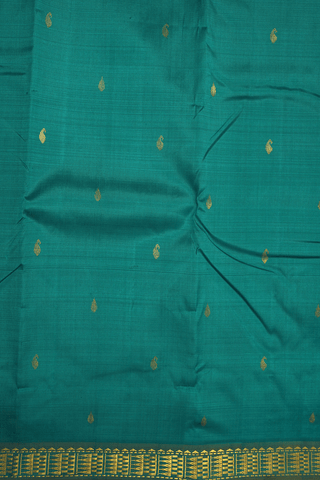 Paisley Thilagam Buttis Teal Green Kanchipuram Silk Saree