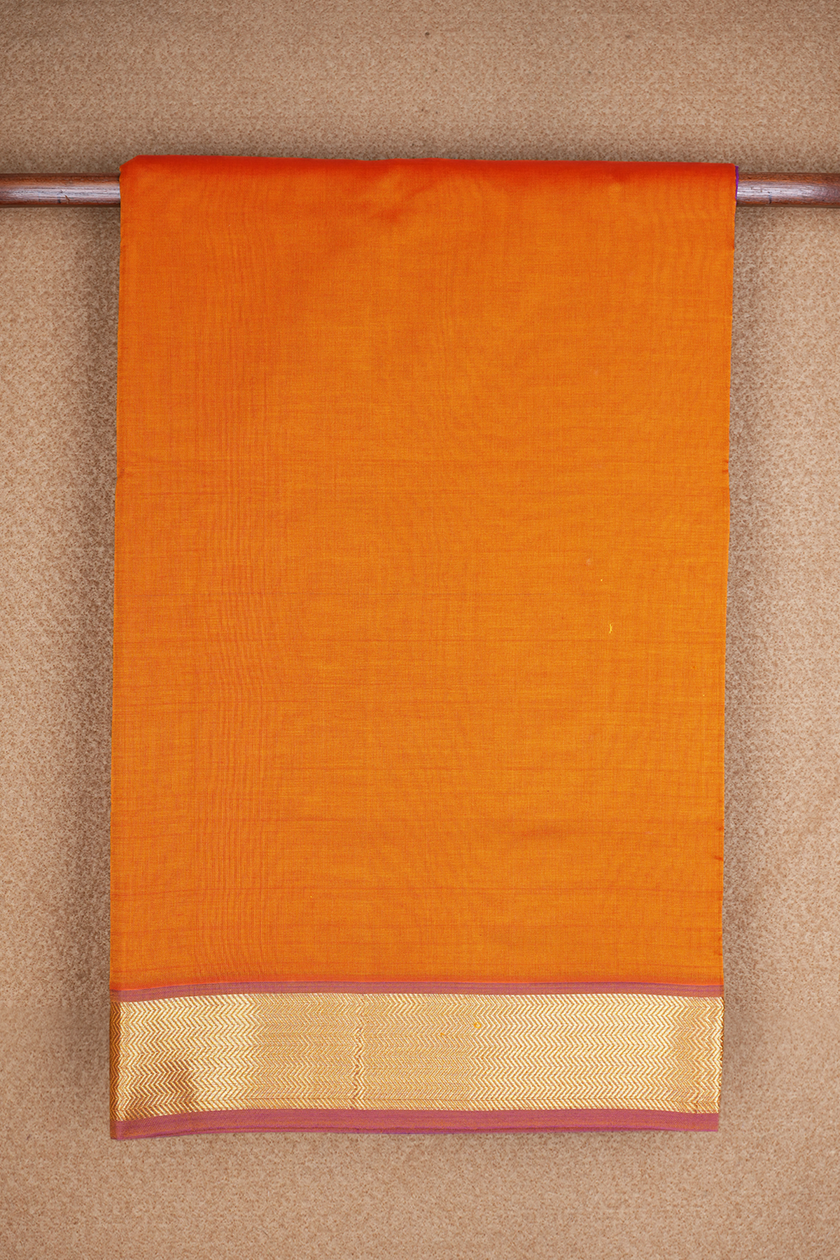 Chevron Border Plain Orange Traditional Silk Cotton Saree