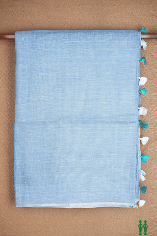 Plain Stone Blue Semi Linen Saree