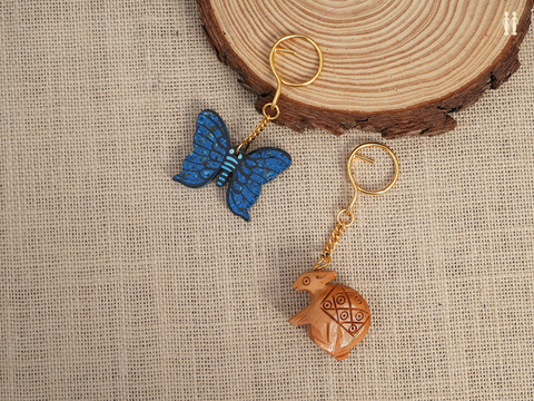 Rabbit And Butterfly Set Of 2 Wooden Key Chain